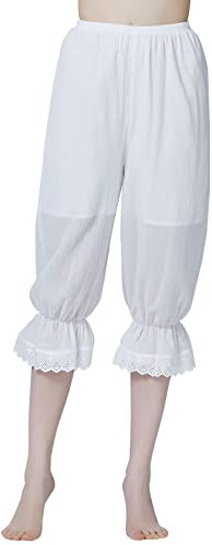 BEAUTELICATE Damen Bloomers Viktorianisches Pumphose Baumwolle Pettipants Rüschenhose für Steampunk Renaissance Karneval Kostüm (Elfenbein mit Futter,L)