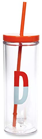 Kate Spade New York Insulated Initial Tumbler with Reusable Silicone Straw, 20 Ounce Acrylic Travel Cup with Lid, D (red)