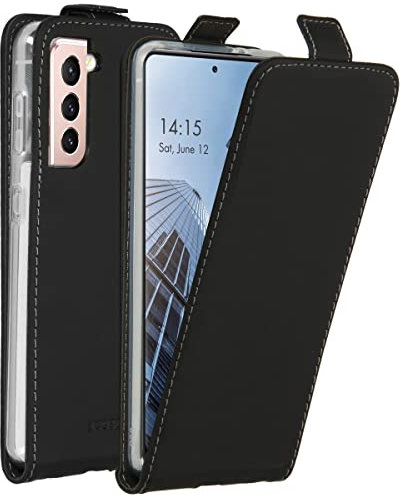ACCEZZ Flipcase Hülle kompatibel mit Samsung Galaxy S21– Flip Case Tasche – Handytasche zum Aufklappen in Schwarz [1 Kartenfach, Magnetverschluss, Premium Kunstleder]