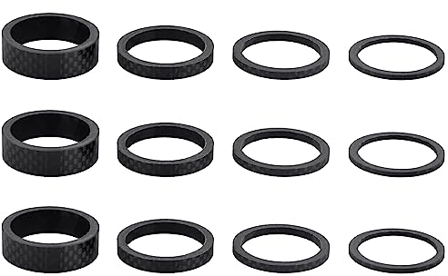 TRIWONDER Ahead Vorbau Spacer 1 1/8 Zoll, Lenkkopferweiterung 12 Stück, Fahrradlenker Abstandshalter, MTB Rennrad Distanzscheiben (B - Schwarz - Kohlefaser)