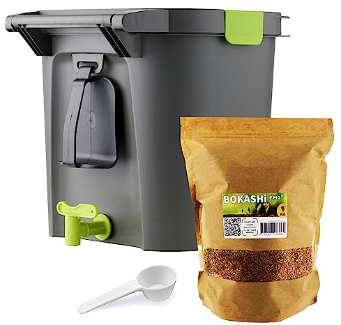 Moutta | Bokashi Confort 14 litres, composteur Organique Haut de Gamme avec compacteur et activateur de Fermentation 1kg | Kit Complet