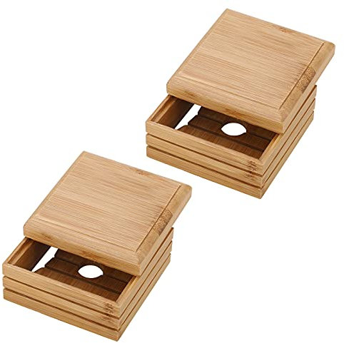 FGYZYP Lot de 2 porte-savon en bambou naturel avec couvercle, porte-savon carré fait à la main, boîte à savon en bois pour cuisine, salle de bain, éponge, baignoire, accessoire de douche