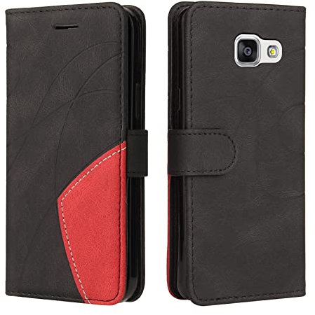 Fatcatparadise Kompatibel mit Samsung Galaxy A5 2016 / A510 Hülle, Leder PU Brieftasche Handyhülle Flip Case Silikon Bumper Schutzhülle Klapphülle. Lederhülle mit Kartenfächern/Standfunktion (Schwarz)