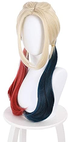 Half black Half red Cosplay Wig for Women Long Curly Ponytail Synthetic Wig Halloween Costume Party Cosplay Perücken