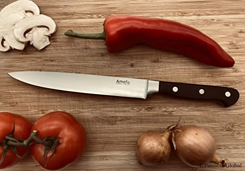 Amefa PREMIUM Fleischmesser | 33,8 cm | 3Cr14 Klingenstahl | rostfrei und extra scharf | Küchenmesser mit klassischem Nietengriff in schwarz | reinigungsleichter Kunststoffgriff | Kochmesser Fleisch