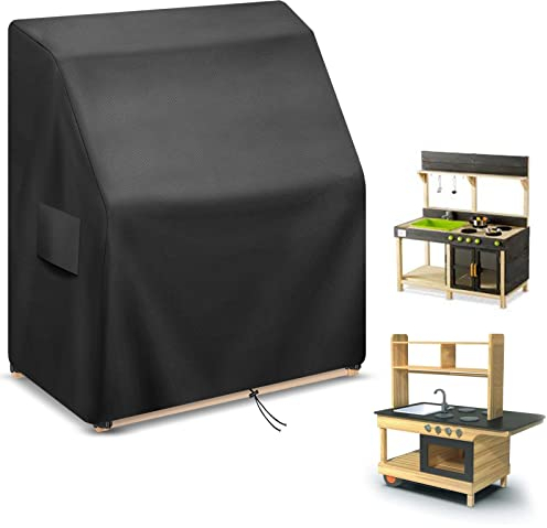 SCHLEUDER Mud Kitchen Cover 130×60×100 CM, Heavy Duty 420D Waterproof Dust Cover For Childrens Mud Kitchen Outdoor Wooden Early Fun Mud Kitchen Playhouse, Windproof, UV Resistant, Tear Resistant