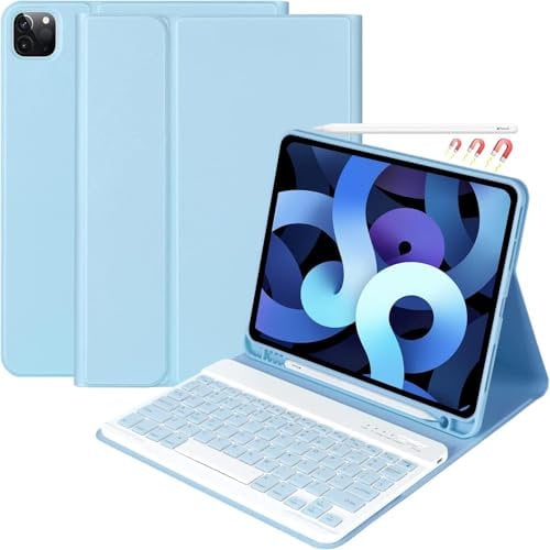 Case with Keyboard for iPad Air 11 inch M3 2025/M2 2024 and iPad Air 5/4 10.9 inch, Keyboard Case for iPad Pro 11 4/3/2/1Gen, Wireless Detachable Folio Keyboard Cover with Pencil Holder, UK Layout