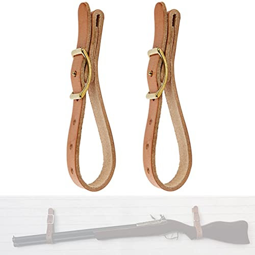 DeYoungArbeit Leather Hanging Straps Gun Rack Wall Mount Display for Rifle Shotgun Axe Hatchet Tool Sword (Brazz 4-Pack Quick Release)