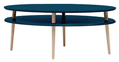 RAGABA OVO HIGH Couchtisch mit Ablageflache Breite 110cm x Tiefe 70cm, Einfach Montage, FSC Holz | Petrol Blue