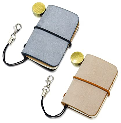 2er-Pack Miniatur-Reise-Notizbuch 4.8x3.2cm(1.9''x1.3''), handgefertigtes kleines Leder-Reise-Notizbuch, Vintage Mini-Notizbuch-Tagebuch-Journal, Taschen-Tagebuch (Nebliges Schwarz+Mistiges Braun)