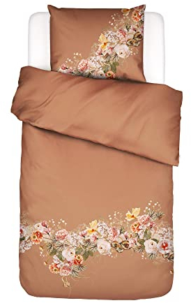 ESSENZA Bettwäsche Masha Mocca Blumen Rosen Blüten Girlande Wendeoptik Braun Baumwollsatin, Größe:155 cm x 220 cm