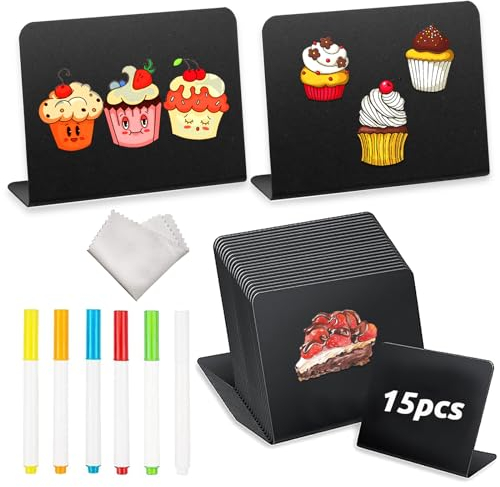 15er Kreidetafeln zum Beschriften Preisschilder - Mini Kreidetafel - Gastronomie Buffet Schilder - Kleine Tafeln für Preisschilder Bäckerei, Café, Hochzeitstisch, Festtafel, Küche Dekoration