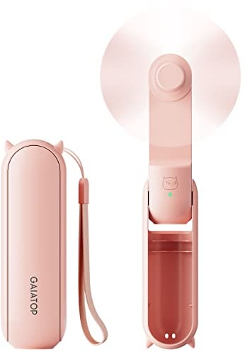 GAIATOP Ventilador de mano portátil 3 en 1, mini ventilador de viaje, plegable, 17 horas de tiempo de enfriamiento máximo, con banco de energía, diseño de bolsillo, recargable por USB, para viajes
