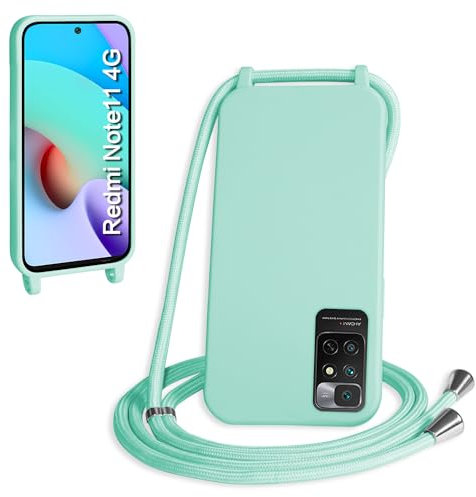 WenBaby Funda con Cuerda para Xiaomi Redmi Note 11S/Note 11 4G, Líquida Silicona Carcasa con Cordón Ajustable Collar Correa de Cuello, Cubierta Prueba Golpes con Microfibra Forro (Verde Menta)