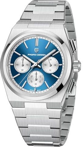 Pagani Design Chronograph Uhren für Männer Analog Armbanduhr, Edelstahl Quarz Herrenuhr; Saphirglas; 40mm (Blau)