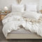 Freyamy Wendbar Bettwäsche 155x220cm 2teilig Weiß Beige Unifarben Uni Wendebettwäsche Gewaschene Microfaser Weiche Bettwaren-Sets Elegant Bettbezug mit Reißverschluss und Kissenbezug 80x80cm