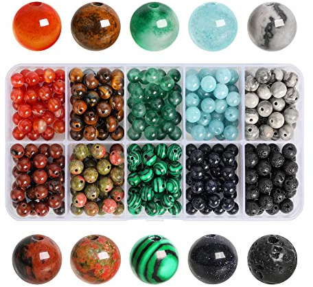 SOSMAR 300 Stück Edelstein Perlen 6mm Rund, 10 Farben Steinperlen (A) | Edelsteine zum Auffädeln, Edelsteinperlen kristallperlen Halbedelstein Perlen, Armbänder Ketten Schmuck Basteln Erwachsene