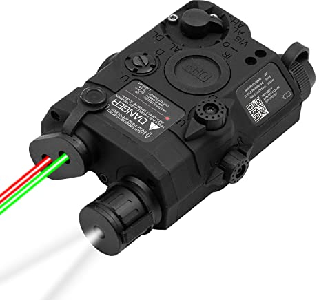 Zhongren Tactical PEQ-15 Battery Case Box Red & Green Sight + White LED Flashlight for Airsoft Paintball Hunting AEG GBB CQB (Black)