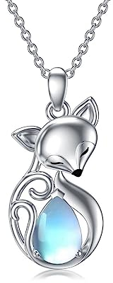 YAFEINI Fuchs Kette für Damen Silber 925 Fuchs Mondstein Anhänger Halskette Regenbogen Mondstein Fuchs Schmuck Weihnachten Geschenke für Mädchen (Fuchs Kette)