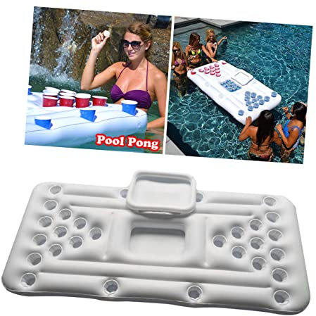 BESPORTBLE Aufblasbarer Tisch Für Wasser Mit Becheröffnungen Eisfach Und Wasserspender Tragbar Für Outdoor-Partys Weiß