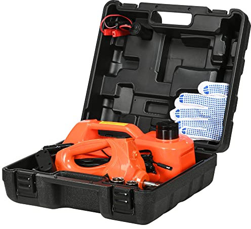 DURHAND Cric électrique hydraulique Voiture Levage 15,5-36 cm/42 cm - 12V Charge 5 tonnes avec kit Complet Orange