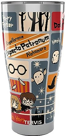 Tervis Traveler Harry Potter Charms Tiles Triple Walled Insulated Tumbler Travel Cup Keeps Drinks Cold & Hot, 30oz, Stainless Steel