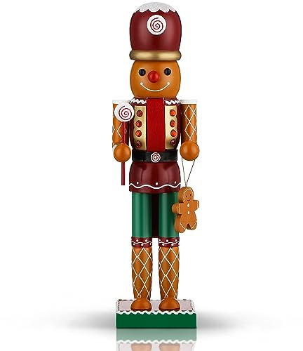 Wettarn Figure schiaccianoci di Natale, 35,5 cm, a forma di omino di pan di zenzero, in legno, decorazioni tradizionali per le festività