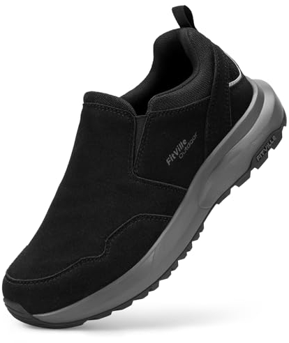 FitVille Chaussures de Marche sans Lacets Homme Baskets Pieds Larges Casual Chaussure de Randonnée Basses Homme Slip-ins Antidérapantes Multisports Outdoor pour Pieds Enflés Noir 44 EU X-Large