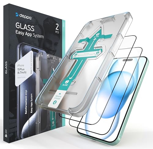 Deppa |2 Stück| für iPhone 16 Plus/iPhone 15 Plus (6.7') Schutzfolie mit Schablone | 9H Stoßfest | Vollständige Abdeckung | Blasenfreie, einfache Installation| Ultra-Klar