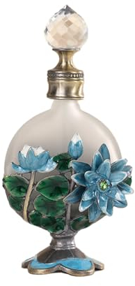 MEHOFOND 15ml 2-Sided Lotus Vintage Perfume Bottle Fancy Glass Decoration Floral Classical Empty Perfume Bottle Women Girl Gift Reusable Essential Oil Scent Bottles Refillable Perfume Container (Blue)