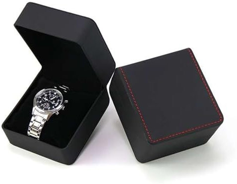 YekouMax Caja Relojes, Estuche Organizador de Reloj con Cojín, Organizador Para la Mayoría de los Relojes, Smartwatch y Joyero, Regalos para Hombre, Mujer y Cumpleaños (1, Línea roja negra mate)