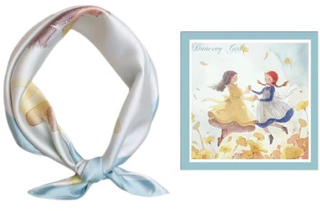 GIMIRO Schal aus imitierter Seide [53 x 53cm] Quadratische Schals Impressionismus-Muster Vintage-Schal für Büroarbeit oder lässigen Bund (Blue - Freindship)