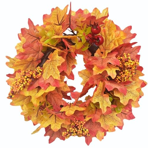 Herbstkranz, Herbstkranz für Haustür, Ahornblätter, Kürbisbeere, künstlicher Türkranz für Thanksgiving, Innendekoration (Stil A)