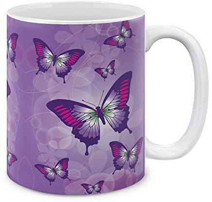 Taza De Desayuno Pink Purple Butterflies Porcelana Porcelana Tazas De Té Personalizada Tazas Para Oficina Mujer Cumpleaños 330Ml