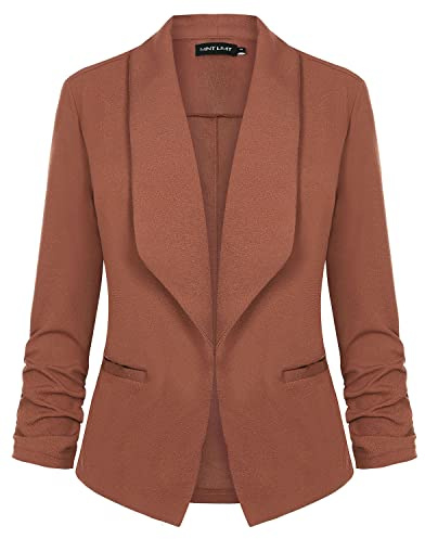 LADI TREND Damen-Blazer, vorne offen, lässig, 3/4-Ärmel, Arbeitsanzug, Bürojacke, Schalkragen mit Taschen