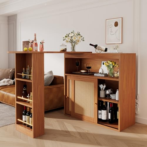 KUAKE Moderner ausziehbarer Bartisch,Ausziehbarer Esstisch mit Stauraum,verstellbare Ablagen,Stehtisch Bistrotisch,drehbar,für Esszimmer