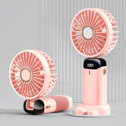 BullTek Tragbarer Ventilator, wiederaufladbar, mit Gelenk, zusammenklappbar, für Tisch und Hals, Mini-USB-Ventilator mit 5 Geschwindigkeitsstufen, leise und kompakt für Zuhause, Büro und Reisen (Rosa)