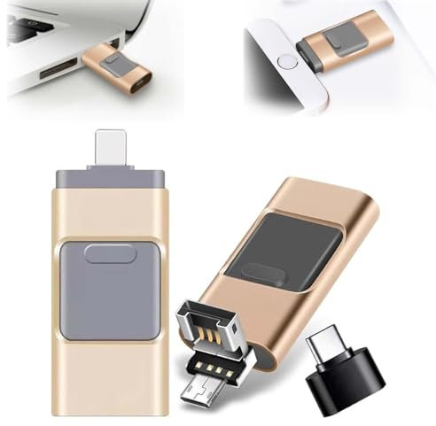 OTEB Clé de Sauvegarde Phoxfer for iPhone et Android, clé de Sauvegarde Phoxfer, clé USB Phoxfer, clé USB 4 en 1 Phoxfer, clé USB C, for iPhone Ordinateur Android(Gold,64G)