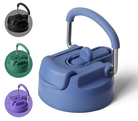 BOTTLE BOTTLE Ersatzkappe mit Strohhalm-Deckel für Hydro X 473 ml, 680 ml, 907 ml, 1134 ml Wasserflasche mit Pillendose, tragbarer Tragegriff, Blau