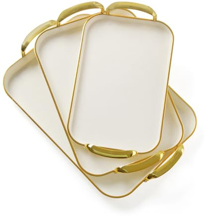 Set mit 3 Servierplatten mit Griffen, 41,9 cm, 38,1 cm, große Party-Serviertabletts, wiederverwendbar, rechteckig, weiß, Kunststofftabletts für Lebensmittel, Abendessen, Kekse, Kuchen, Truthahn, Käse