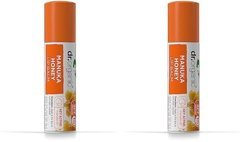 Dr Organic Manuka Honey Lip Balm, Moisturising, SPF 15, Mens, Womens, Natural, Vegetarian, Cruelty-Free, Paraben & SLS-Free, Recycled & Recyclable, Organic, 5.7ml, Packaging may vary (Pack of 2)