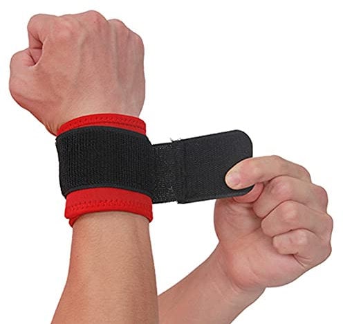 Nimomo Armband, Sport, Gewichtheben, verstellbare elastische Bandagen für Fitnessstudio, atmungsaktives Armband, Sport, Schwarz und Rot, geeignet für Gewichtheben und Training