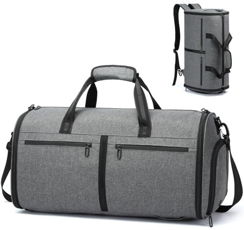 Laripwit Borsone porta abiti da viaggio, convertibile zaino per indumenti da uomo e donna, 3 in 1, con scomparto per scarpe, per il fine settimana e lavoro, 50 l, grigio