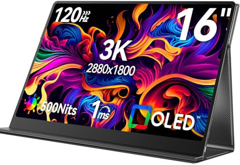 Newsoul Pantalla Portatil OLED 16 Pulgadas 3K 2880x1800 120Hz, 100% DCI-P3, 500 nits, Respuesta de 1ms con Puerto Mini HDMI & Type-C para Laptop PC Teléfono Xbo Switch