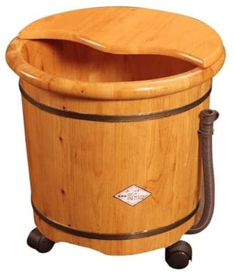 REIFOR Foot Bath Pedicure Bowl Wooden Barrel Foot Spa Wood Bucket For Pedicure Foot Bath Spa Tub With Wheel And Lid For Soaking Foot Bath Bowl Foot Basin