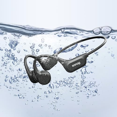 SANAG B60 Bone Conduction Headphones, Built-in 64GB Memory Open Earphones, IPX8 Waterproof Swimming, 10H Playtime, Sport Underwater Headphones for Gym Running Cycling(Black)