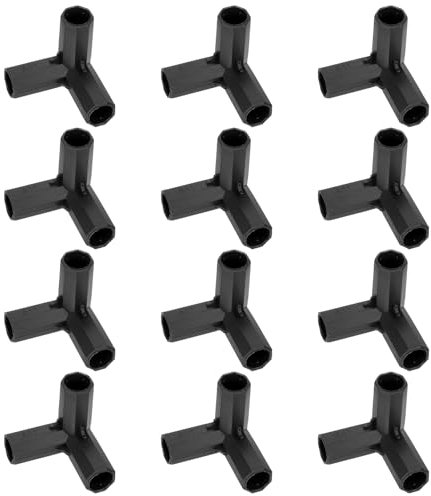 M METERXITY 12 Pcs 11mm Greenhouse Frame Building Connectors, 3 Way Right Angle Pipe Fitting for Grape Trellis/Sunscreen Shed/Gardening Plant Stakes, Greenhouse Accessories [Black]