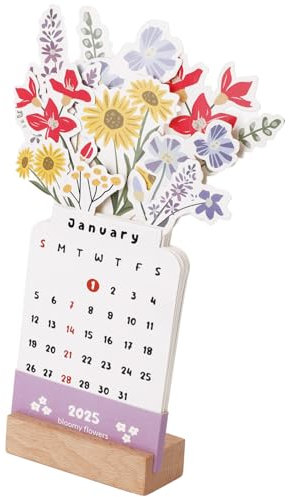 Blumenvase-Kalender, Kreativer Blumen-Tischkalender mit Holzsockel Blühender Blumen-Tischkalender Kleiner Tischkalender mit Sockel für Home-Office-Schule