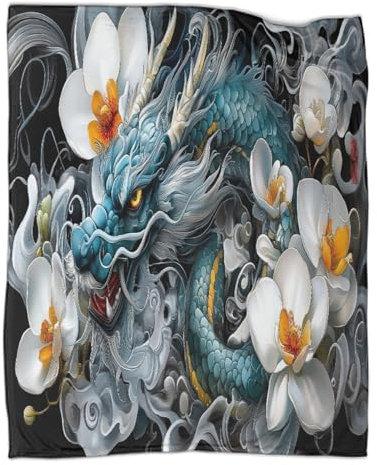 Green-Grey Water Drache 3D-gedruckte Decke Orchidee Design-Tagesdecke Weiche Und Warme Mikrofaserbettwäsche Sofabettwäsche 40x50inch(100x130cm)