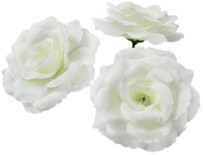 Blausky 10 Stück Künstliche Blumen Rosen,8cm Seidenrosenköpfe Künstliche blumenköpfe mit Stielen Seidenblumen Köpfe Blütenköpfe Rosen Köpfe für DIY Basteln Geschenkbox Hause Hochzeit Deko,Off-White
